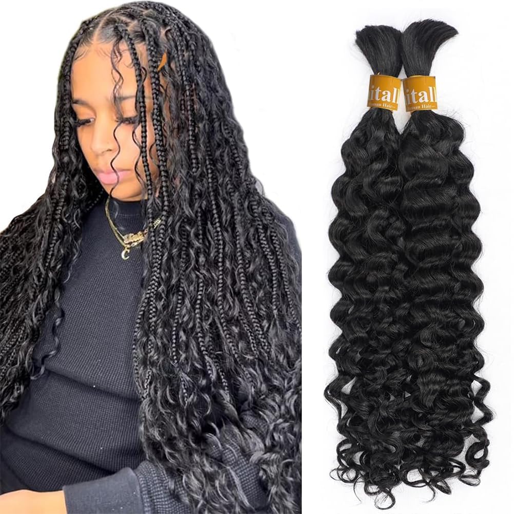 Cabello humano para trenzar, 3.53 oz, 14 pulgadas, cabello humano ondulado a granel para trenzar profundo, sin trama 10A, extensiones de cabello