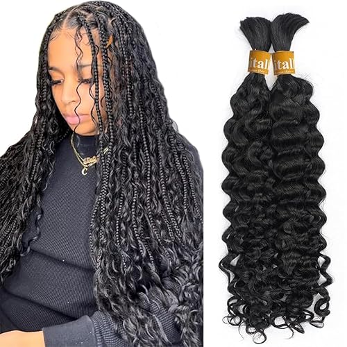 Cabello humano para trenzar, 3.53 oz, 14 pulgadas, cabello humano ondulado a granel para trenzar profundo, sin trama 10A, extensiones de cabello