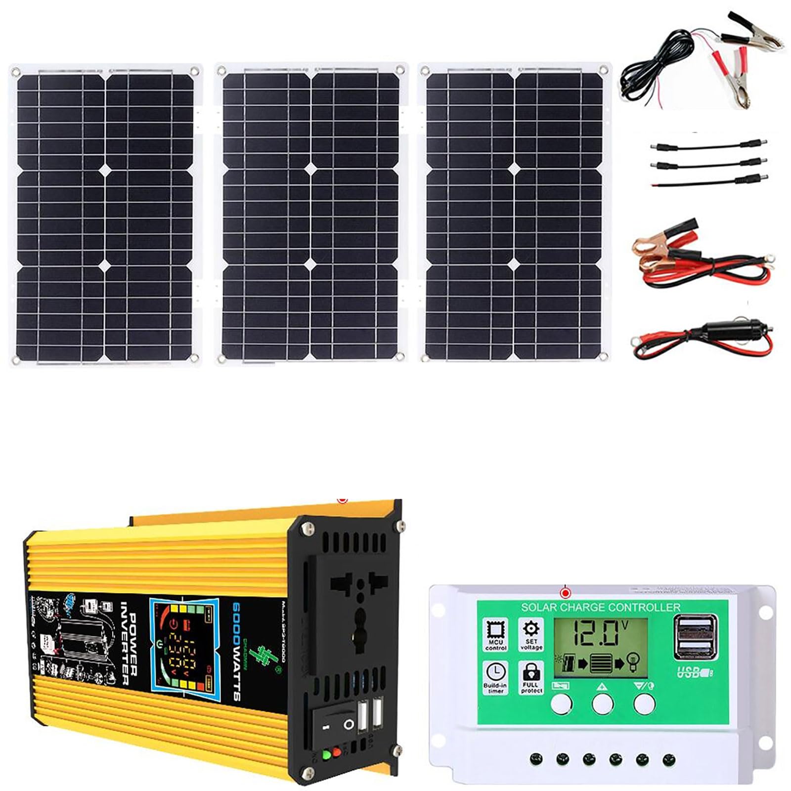 Zestaw paneli słonecznych Off-Grid 600 W z wodoodpornym panelem 75 W i kontrolerem 50 A do kampera/do użytku na zewnątrz – podwójne porty i czysty falownik sinusoidalny (wyjątkowy kolor)