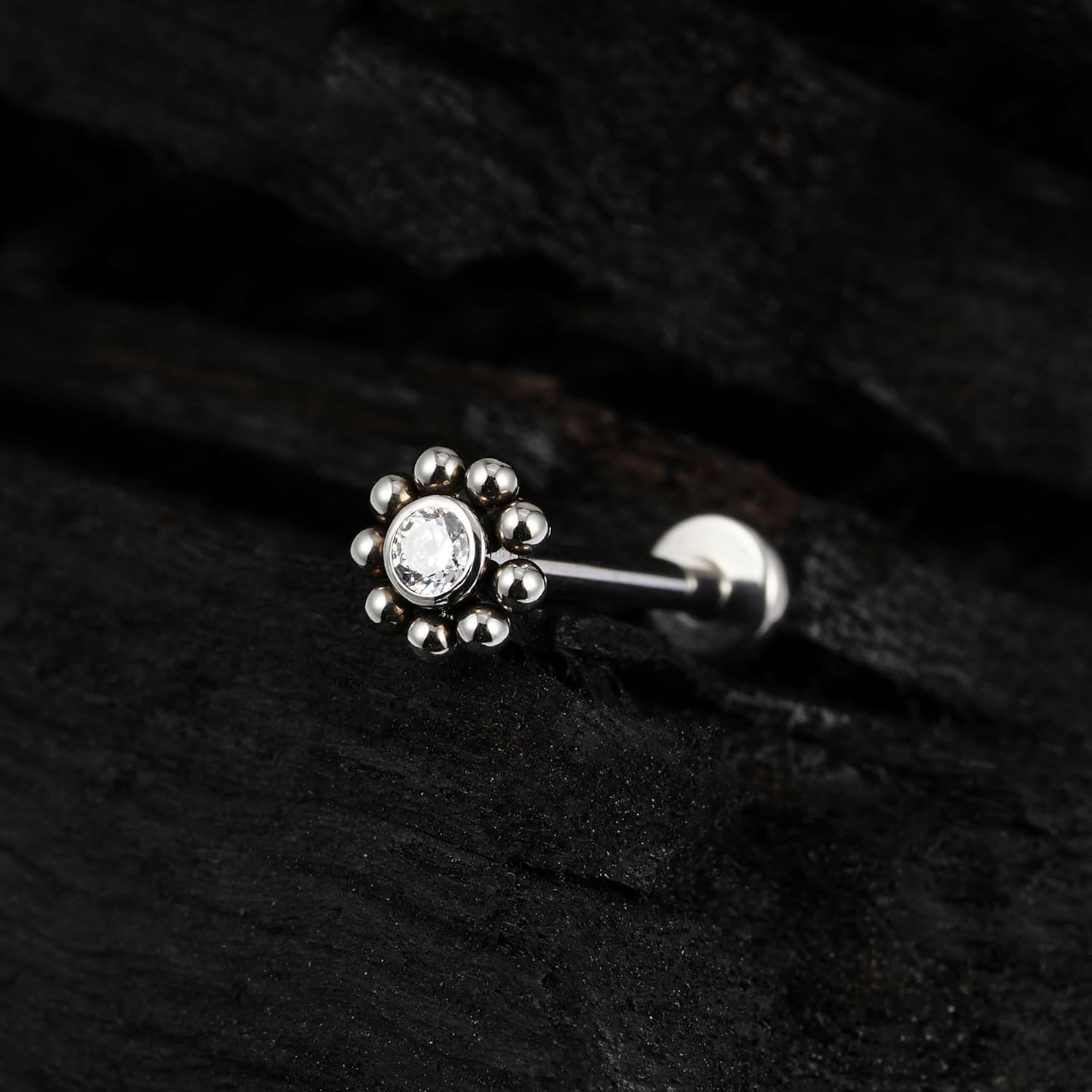 FINE4U Mini Threadless Flat Back Earring Stud for Tragus Conch Helix 18G 6mm 8mm - ASTM F136 Titanium Cartilage Piercing Jewelry - Image 5