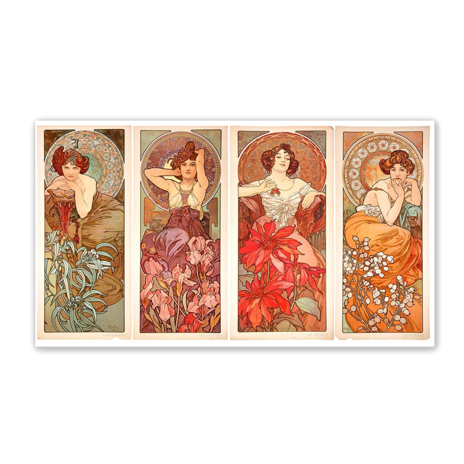 JZSDGB Reproducciones famosas 'Sirenas besándose, 1982' de Alphonse Mucha Pinturas en lienzo Carteles e impresiones Cuadro de arte de pared para decoración del hogar 90x155cm(35x61in)sin marco
