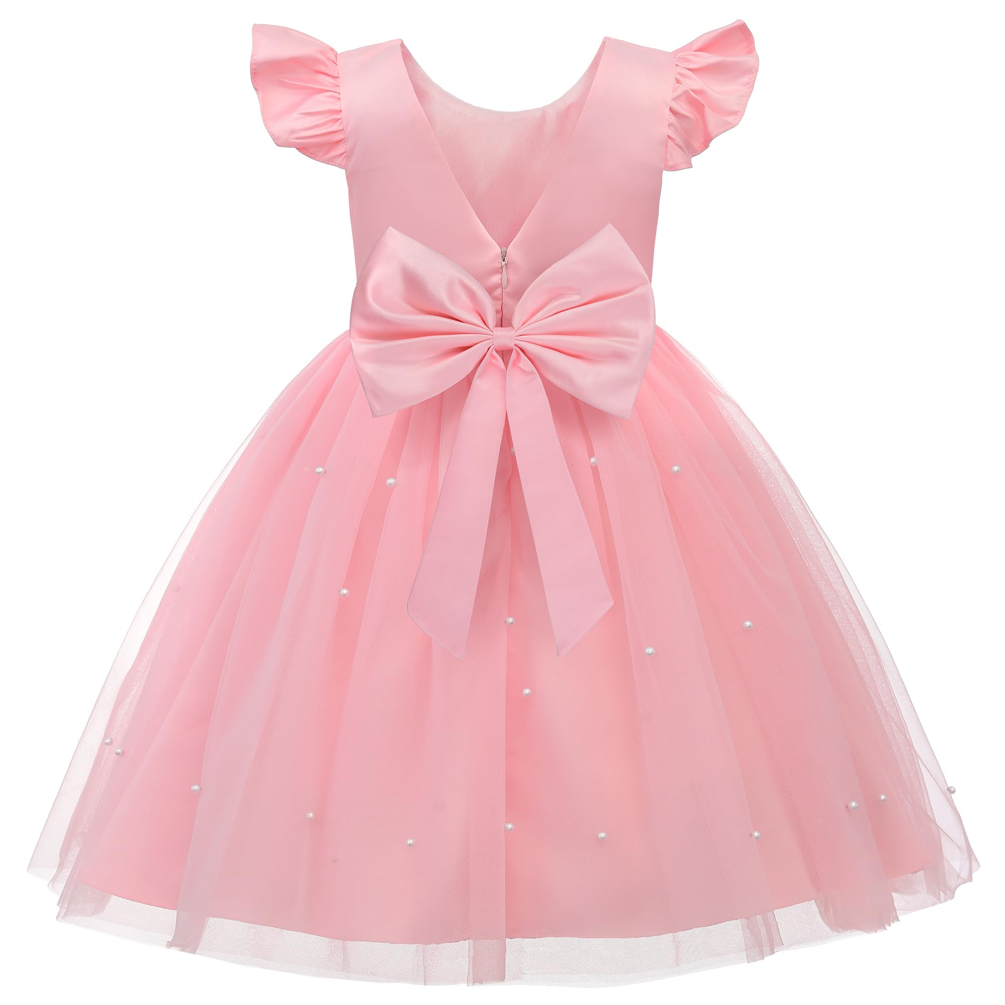 JerrisApparel Vestido de fiesta de princesa para niñas, falda de tul de satén con espalda en V, vestido de fiesta de boda