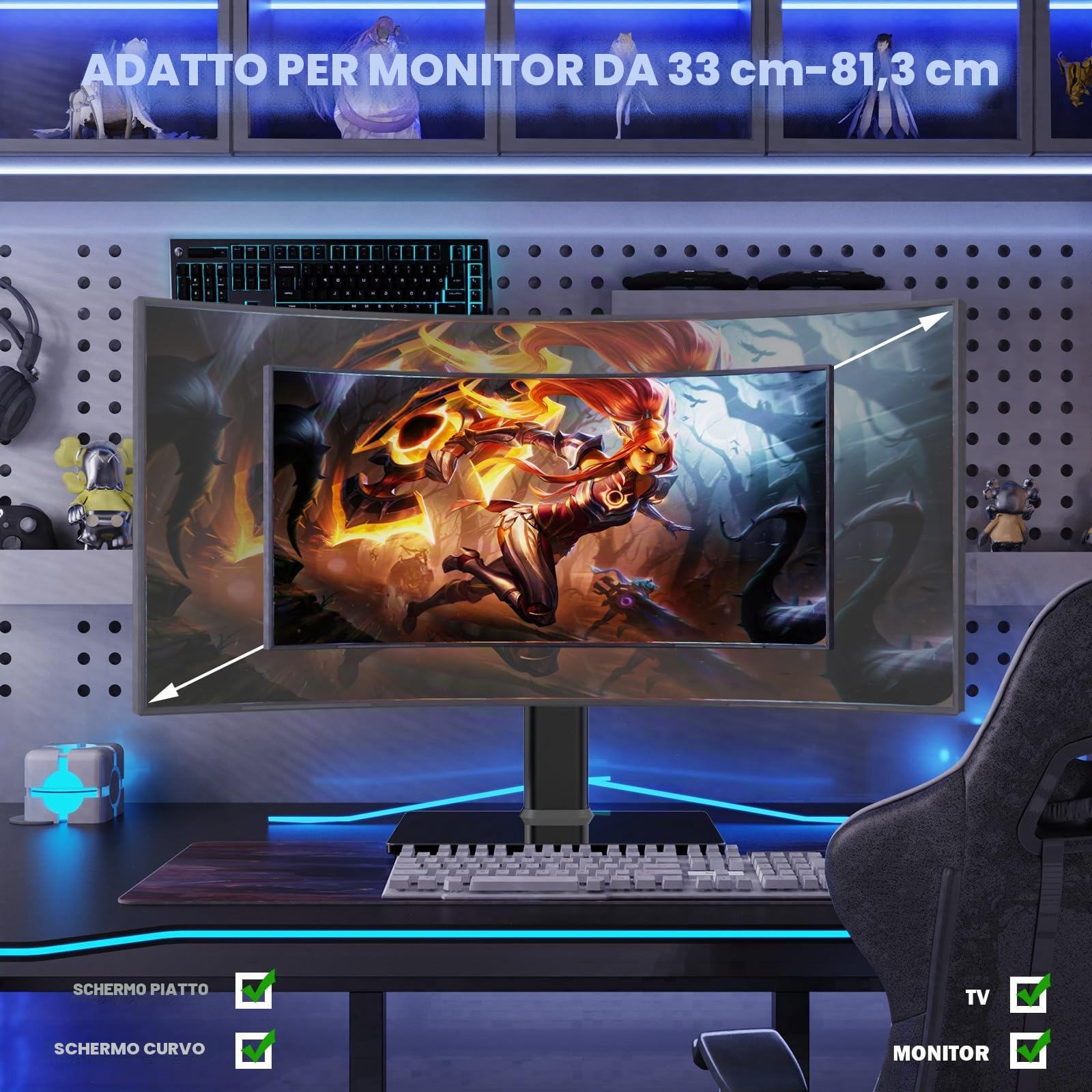 Hemudu Supporto TV da Tavolo, Supporto Monitor Scrivania per Schermi da 13-32 Pollici, Piedistallo TV con Altezza Regolabile/Rotazione/Inclinazione, VESA max 100x100 mm, Fino a 35 kg, Nero HT05B-001P