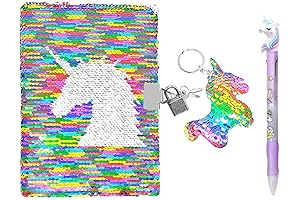 QearFun Unicorn Sequin Journal with Lock- Multicolor Unicorn Journal Gifts for Girls
