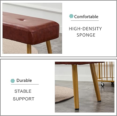 Miniatura 5 de Legendstone Banco de 44.5 pulgadas, banco de dormitorio tapizado de poliuretano con botones y patas de metal, banco otomano acolchado, banco moderno