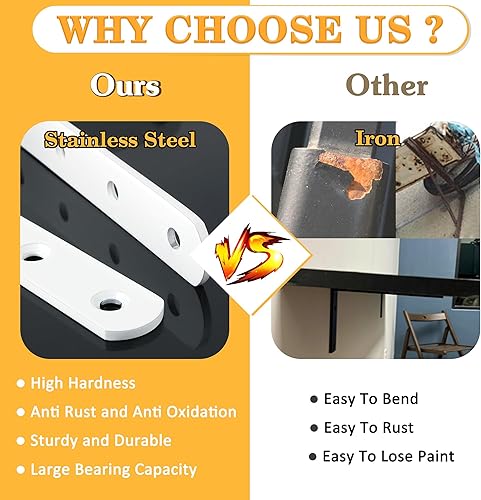 Miniatura 5 de Alise Soportes de estante flotantes, soporte blanco para estantes, soporte de pared en L, soporte de esquina de acero inoxidable para colgar tablero