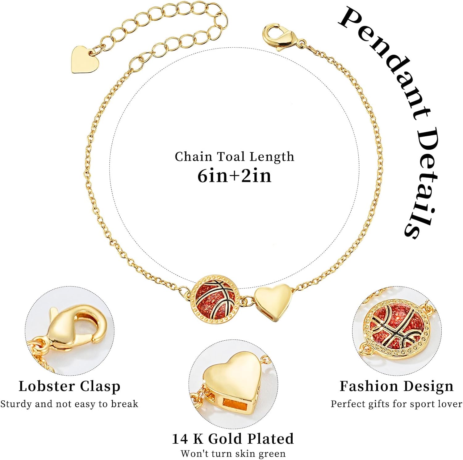 Easter Basket Stuffers-Baseball Softball Football Soccer Basketball Volleyball Bracelets,14K Gold Plated Sports Bracelets,Birthday Christmas Graduation Gifts - Image 6