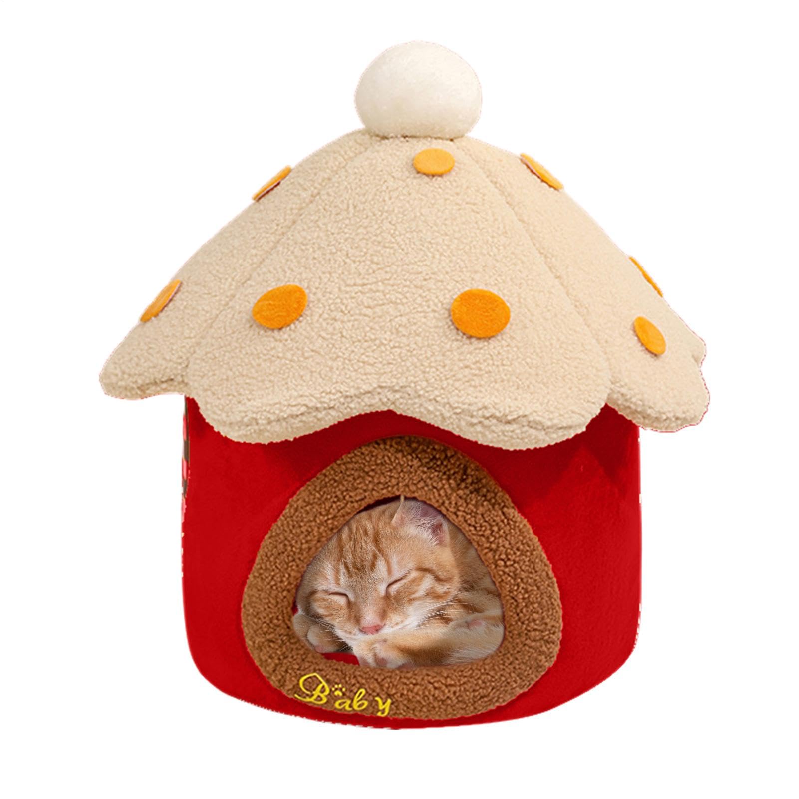 Niche chaude pour chat lit en champignon et coussin amovible