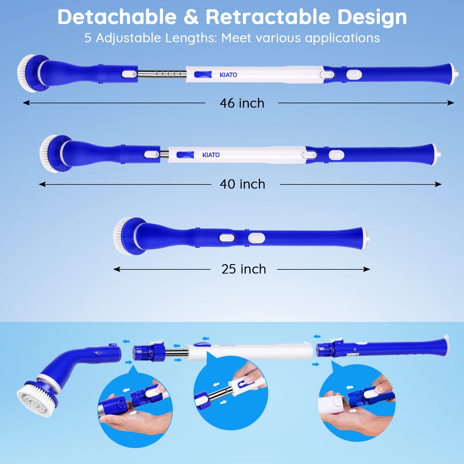 Electric Scrubber, 380RPM Bathroom Cleaner Brush, 2.5H Bathtub Scrubber with Extended Long Handle, 4 Scrub Brushes, 2 Speeds, Shower Brush for Cleaning Bathroom, Grout, Tub, Tile, Wall, Floors