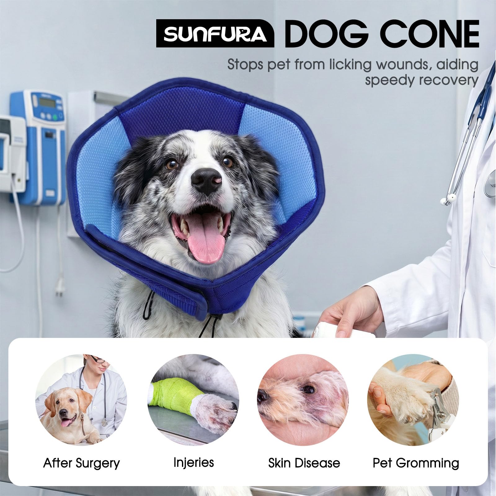 SUNFURA Cônes souples pour chiens de grande taille, cône anti-léchage après une chirurgie, alternative au collier électrique réglable pour la cicatrisation des plaies, bleu foncé, taille XL