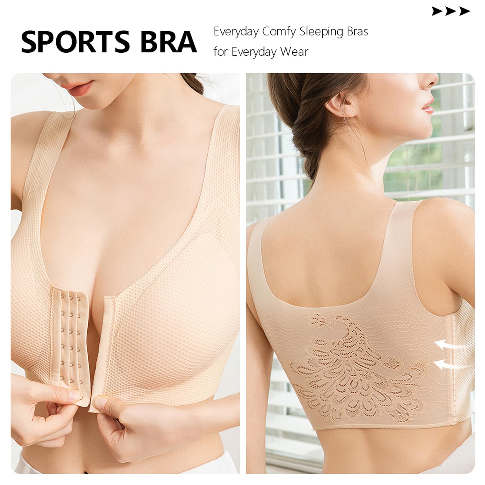 Brassiere Sport Femme Soutien Gorge sans Armature Classique Ouverture Devant Maintien Fort Grande Taille Soutien Gorge Push up rembourré