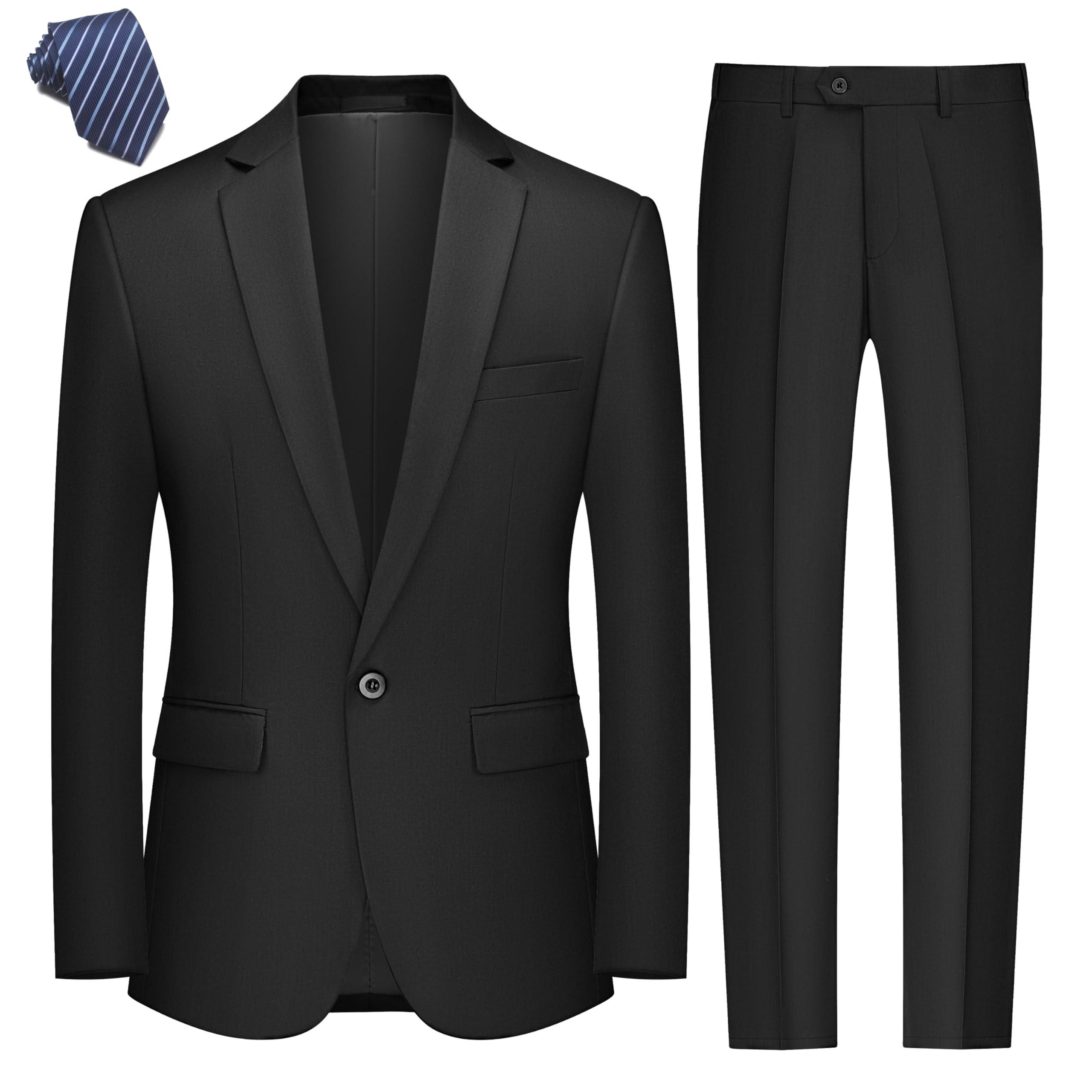 Photo 1 of *** CHECK COMMENTS** Men's Suit 2 Piece One Button Blazer Jacket Pants Tie Set, Slim Solid Tux Suits for Prom Wedding Business Black