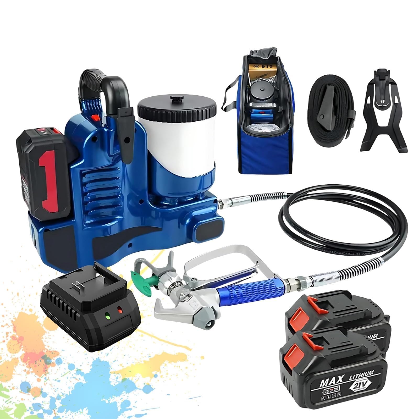 Máquina de Pintar Paredes Airless Inalámbrica, Pistola Pintura Electrica 500W con Batería 21V, Pulverizador de Pintura de Alto Caudal para Látex, Pistola Airless para Reformas del Hogar