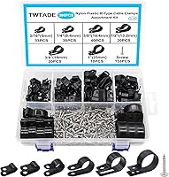 TWTADE 306PCS Nylon Cable Clamps Kit, 6 Sizes 3/16"-1" Black R-Type Wire Clips with 153 Screws for Easy Wire Management