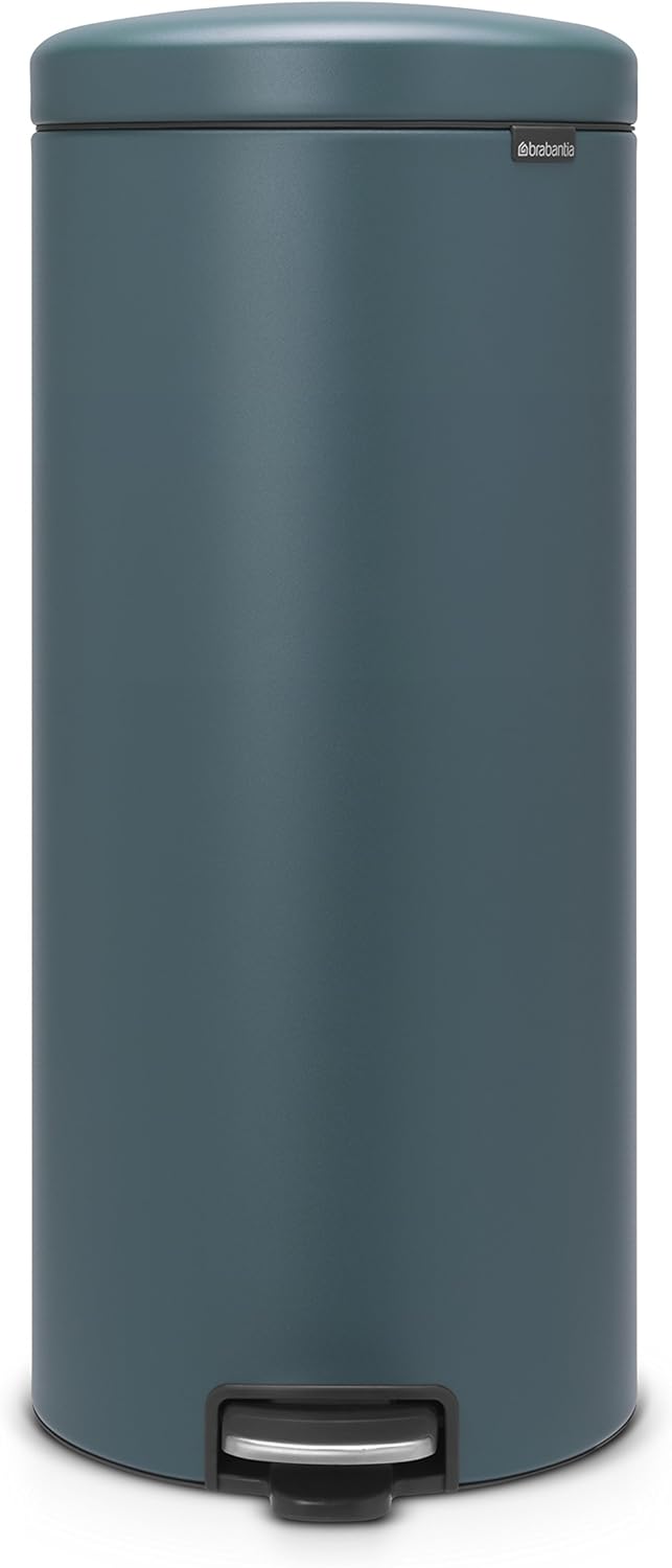 Brabantia NewIcon Pedal Bin 5.3 gal | Soft Close Waste Bin with Odour-Proof Lid and Plastic Inner Bucket | Compact, Non-Slip Trash Can for Kitchen, Office, Bathroom, or Bedroom |Mineral Infinite Gray