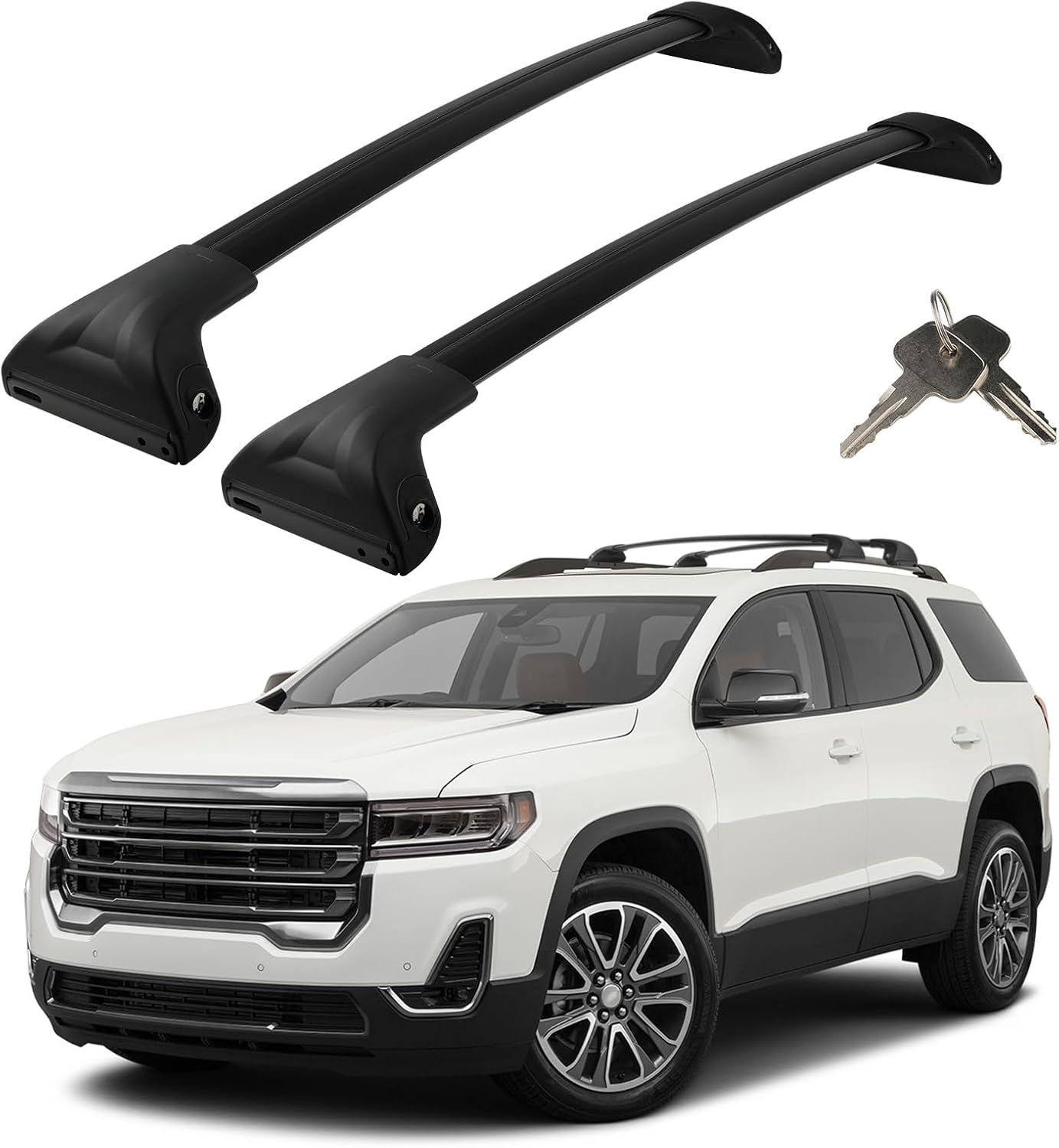 Roof Rack Cross Bars Compatible with GMC Acadia 2017-2023, Adjustable Aluminum Heavy Duty 300 LBS Anti-Theft Lock Cargo Carrier Rooftop Crossbar Accessories for Bike, Basket, Snowboard, Luggage, Kayak