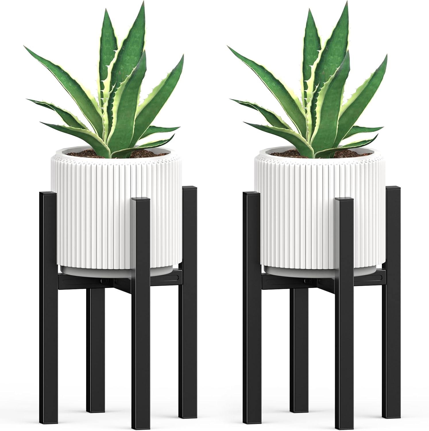 MUDEELA Plant Stand for Indoor and Outdoor: Adjustable Width Fits for 8-12 Inch Pots - Metal Heavy Duty Plant Stand Holder Up to 200lbs, 14.2 Inch Single Tier Planter Stand, Dark Black, 2 Pack (Without Pot)