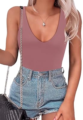 SAUNGKUAI Women's Bodysuit Plunge Deep V Neck Backless Sleeveless Going Out Tank Tops Thong Body Suits Leopard