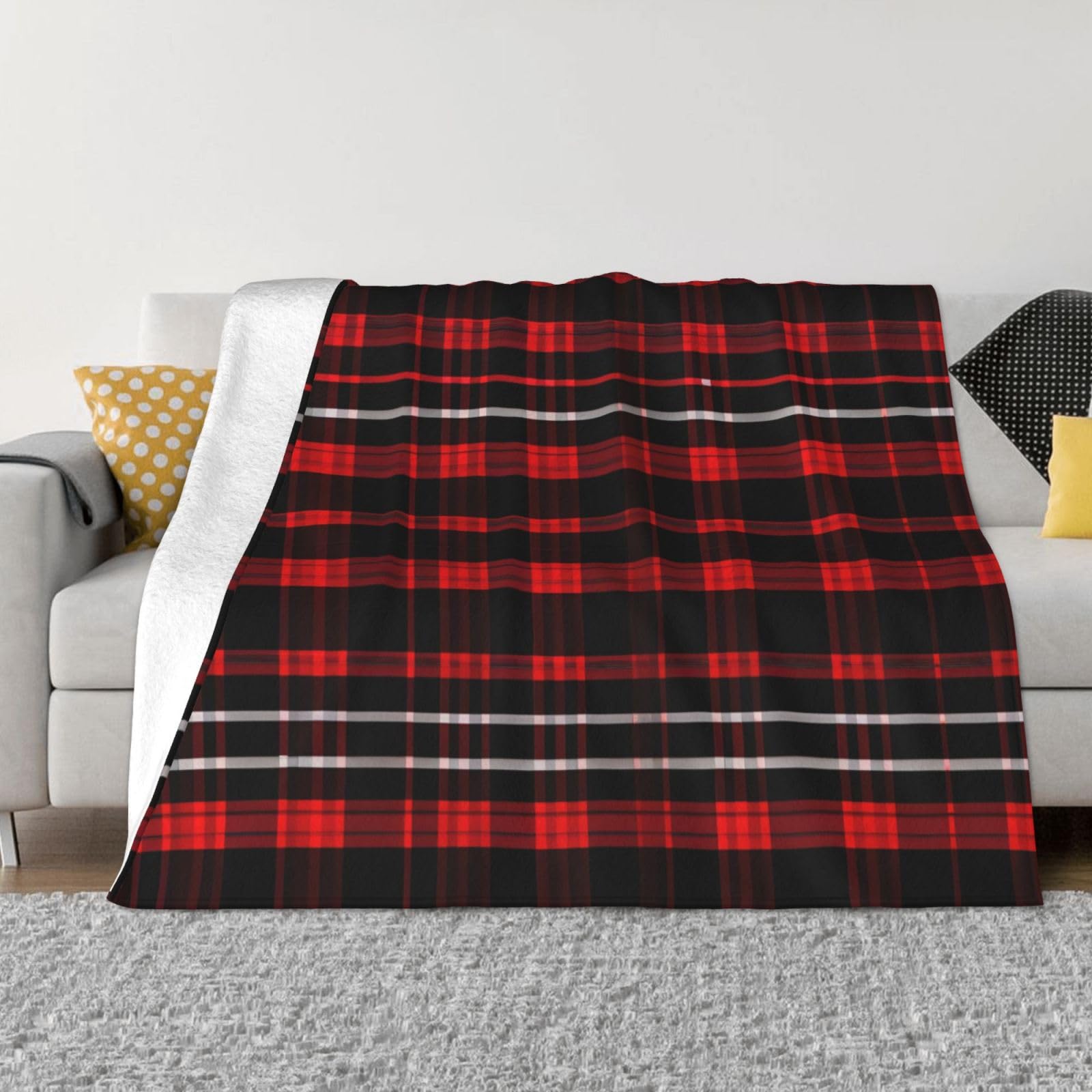 Couverture en flanelle douce plaid lit carreaux rouge noir chaud