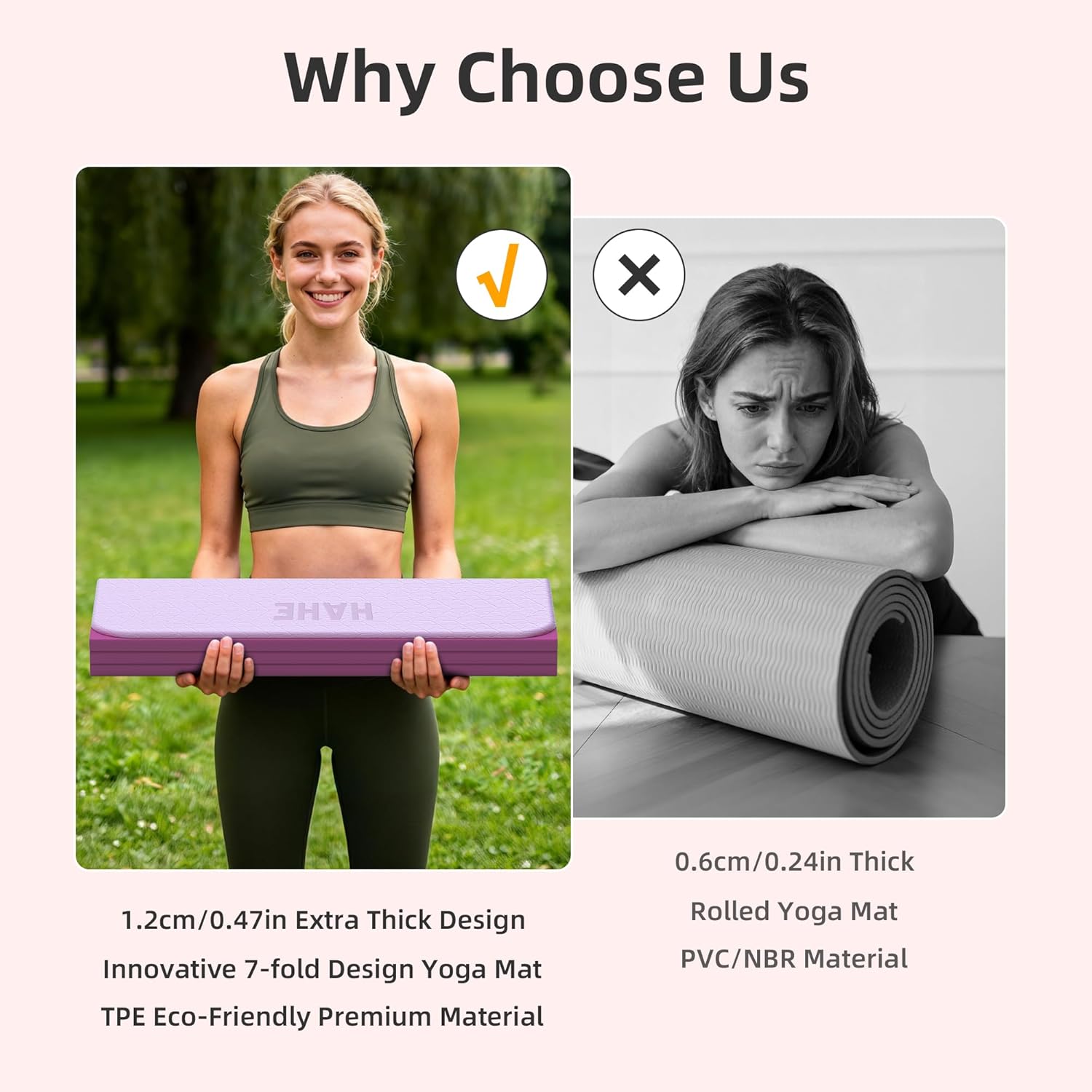 HAHE 7-Fold Design Extra Thick Yoga Mat 72"L x 24"W x 0.47",TPE Fitness Exercise Mats, Non-Slip Foldable Yoga Mat, High Density, Portable for Men & Women, Yoga, Pilates, Home Gym