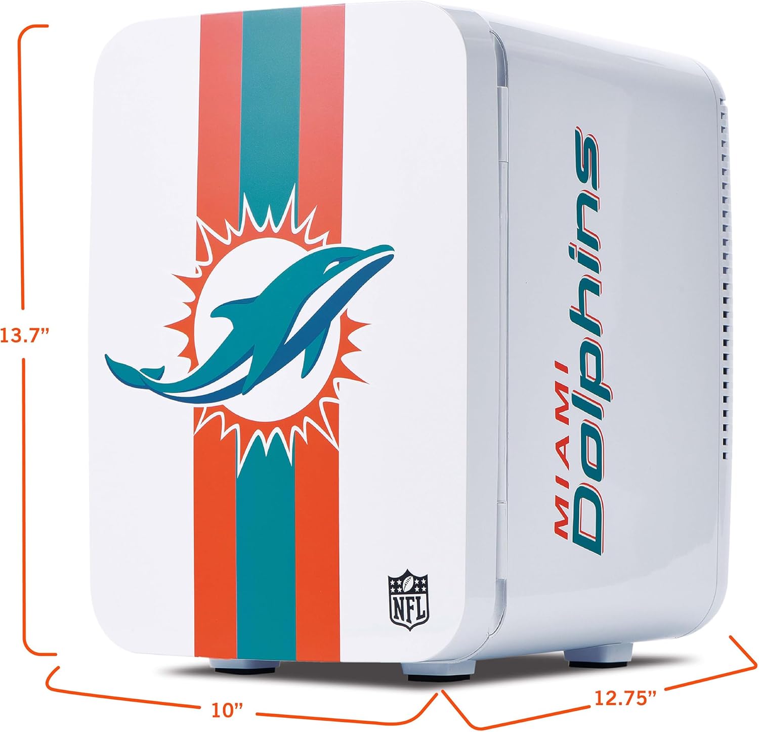Ukonic NFL Miami Dolphins 15-Can Mini Fridge 10L – AC/DC Powered, Official Team Colors & Logo, Portable Cooler for Tailgates, Home, Office, or Car