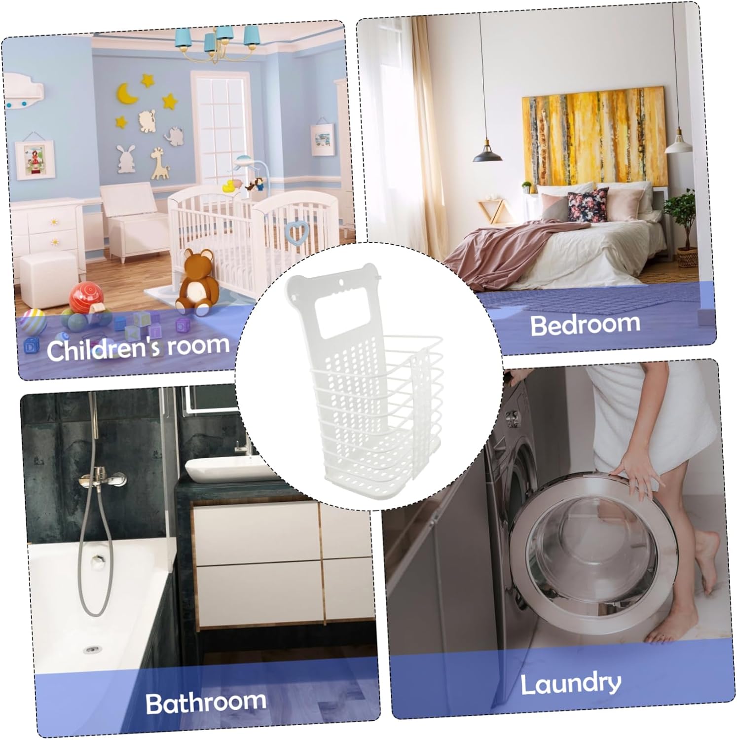 Foldable Wall Mounted Laundry Basket Large White Household Hanging Clothes Storage Container Space Saving Dirty Clothes Hamper Multifunctional Organizer for Bathroom Bedroom