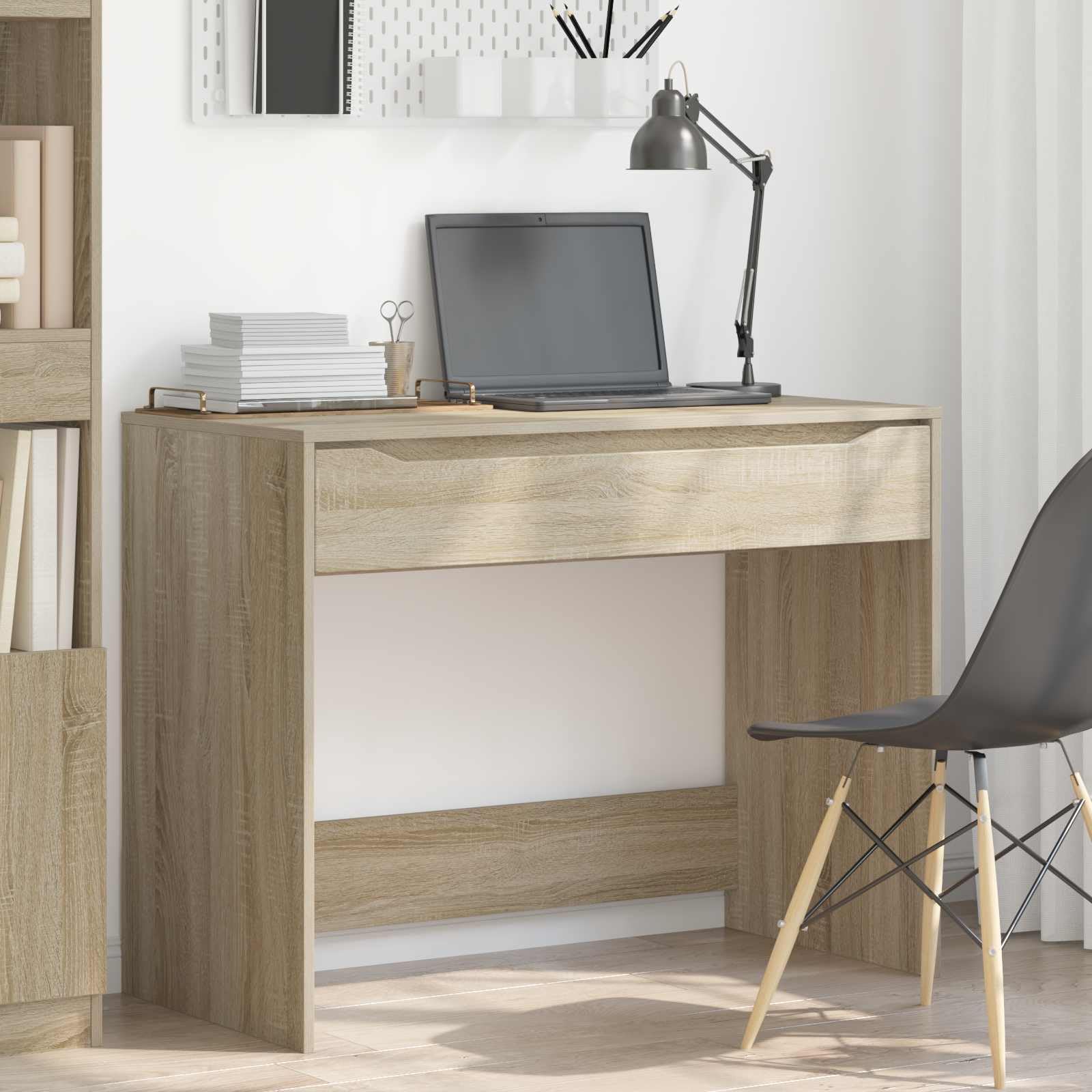 Scrivania in legno di rovere Sonoma, 100 x 50 x 78 cm, con cassetto, postazione di lavoro per ufficio, casa, studio, mobile per postazione di lavoro organizzata e arredamento da ufficio