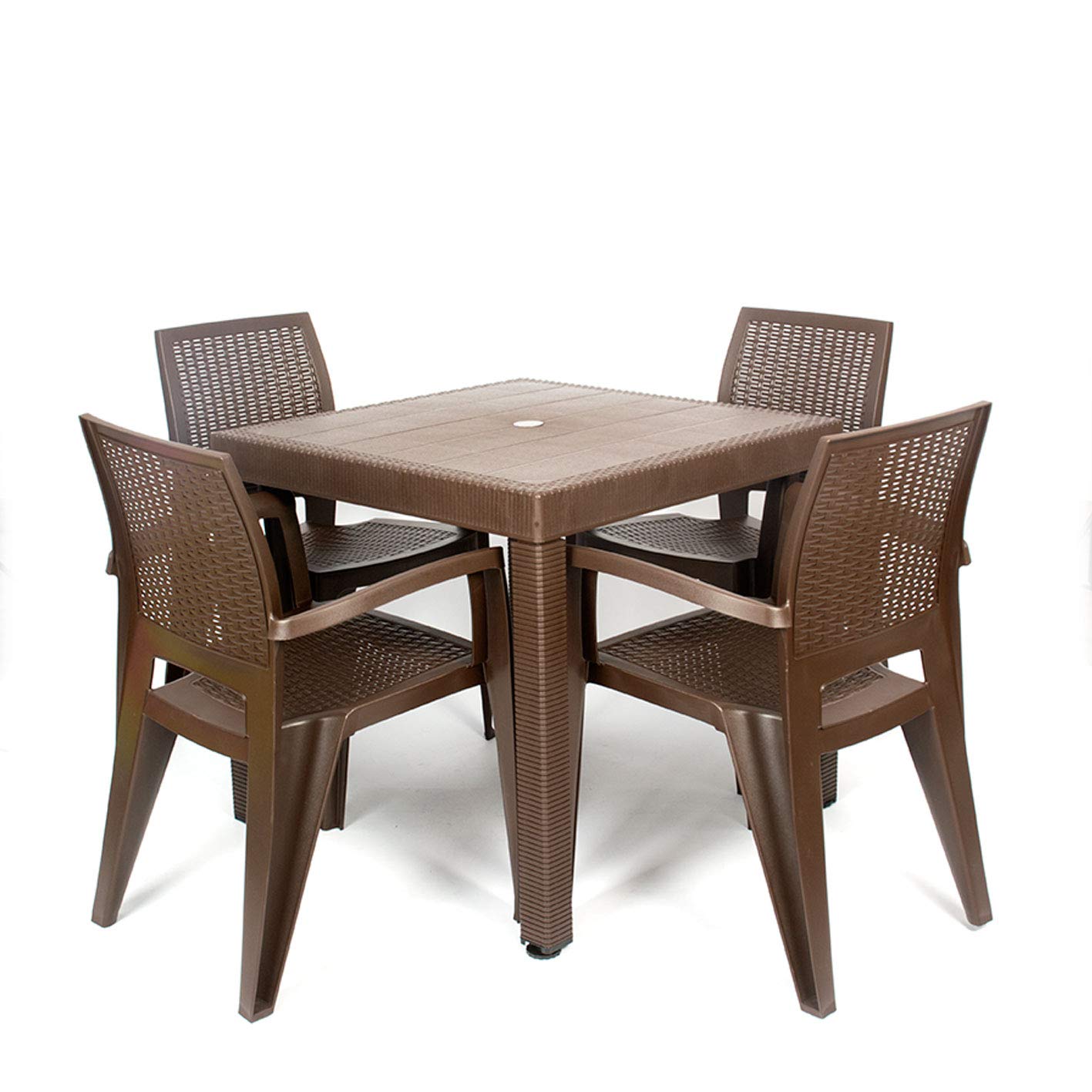 CREVICOSTA QUALITY MARK MARCAS DE CALIDAD - Conjunto Mesa Caribe Cuadrada + 4 sillas Caribe de Resina (Chocolate)