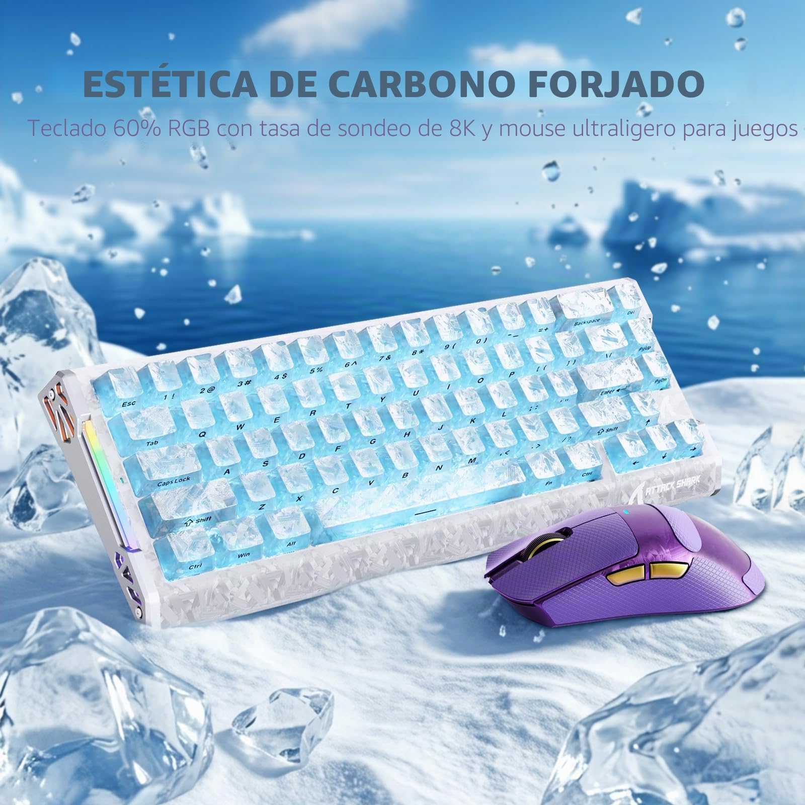 Teclado magnético con Cable para Juegos de 8000Hz con gatillo rápido de Fibra de Carbono, Intercambiable en Caliente; ratón inalámbrico PAW3950 Tri-Mode de 42000DPI y Cable USB-C en Espiral con RGB