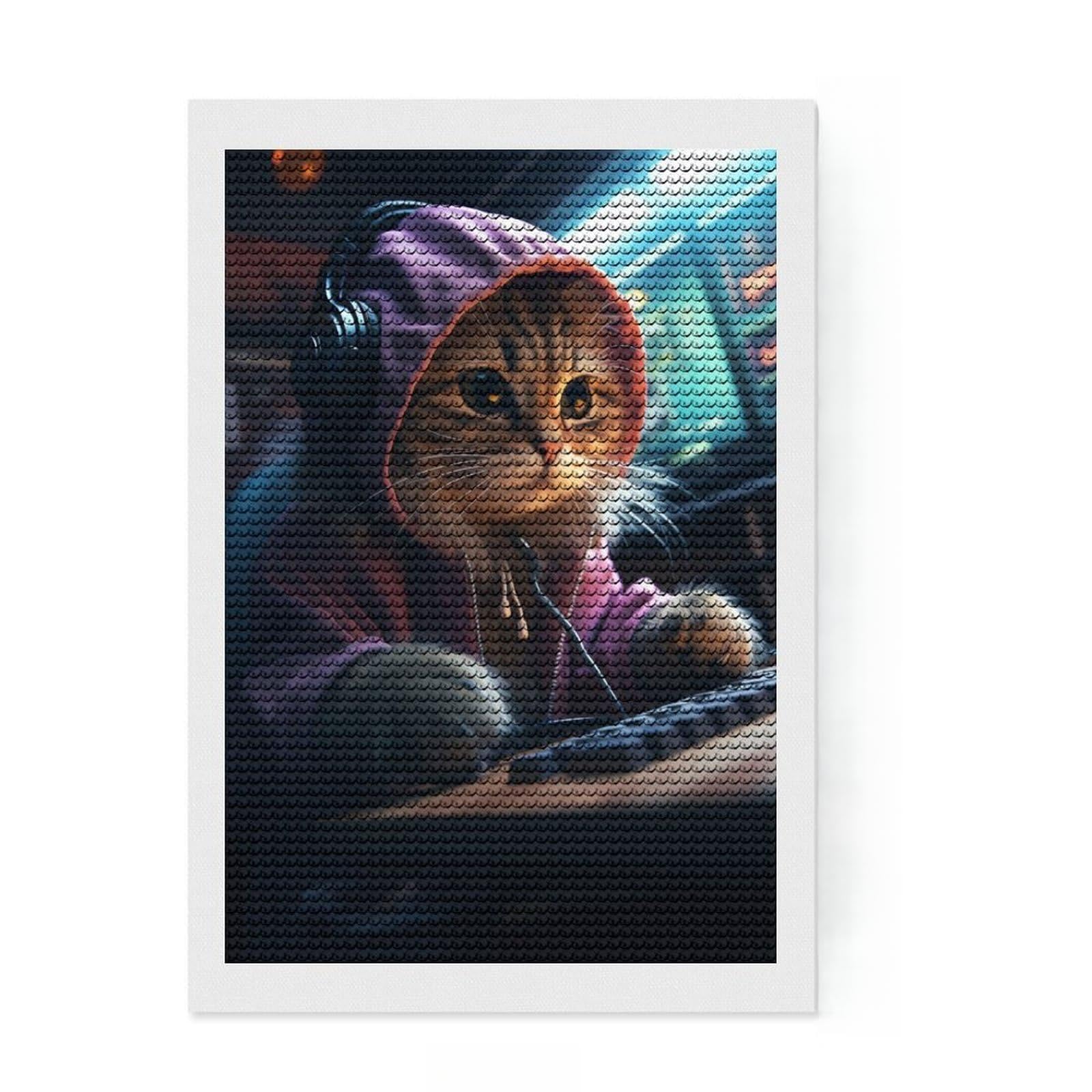Junmoney Gamer Cat Diamond Art Kit 8"x12", for Women, for Adults, Full Kit Included, Thoughtful Present, Festive Craft Gift