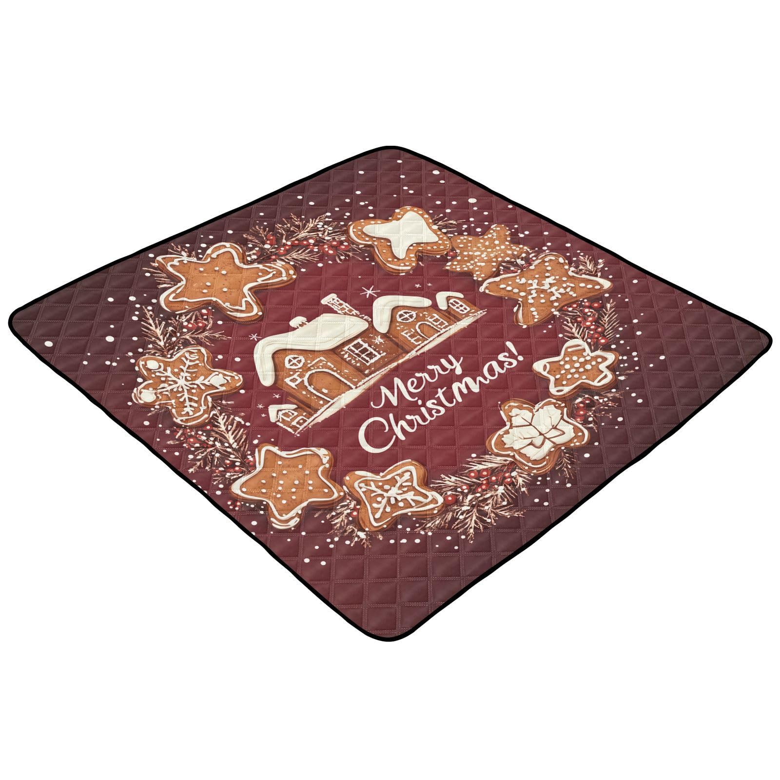 BOESI Doodle Merry Christmas Pattern Baby Play Mat, 50“ X 50” Washable Folding Crawling Mat, Baby Floor Mat, Soft, Thick, Non-Slip