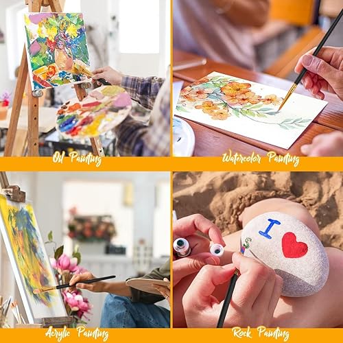 Miniatura 6 de Soucolor - Juego de pinceles para pintura acrílica, 10 unidades, punta redonda y puntiaguda, pinceles de artista para pintura acrílica, acuarela