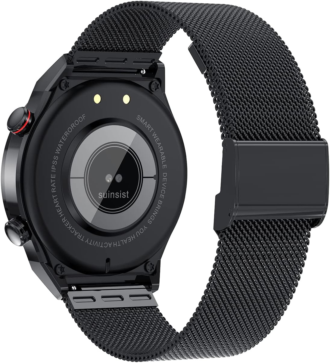 뒤쪽에 view of a smartwatch with the suinsist band attached, showing the lug connection points.