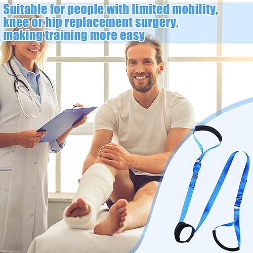 Miniatura 5 de TrelaCo Ayudas de recuperación de reemplazo de rodilla larga con asas acolchadas y lazo para los pies, correa de levantamiento de piernas de 75