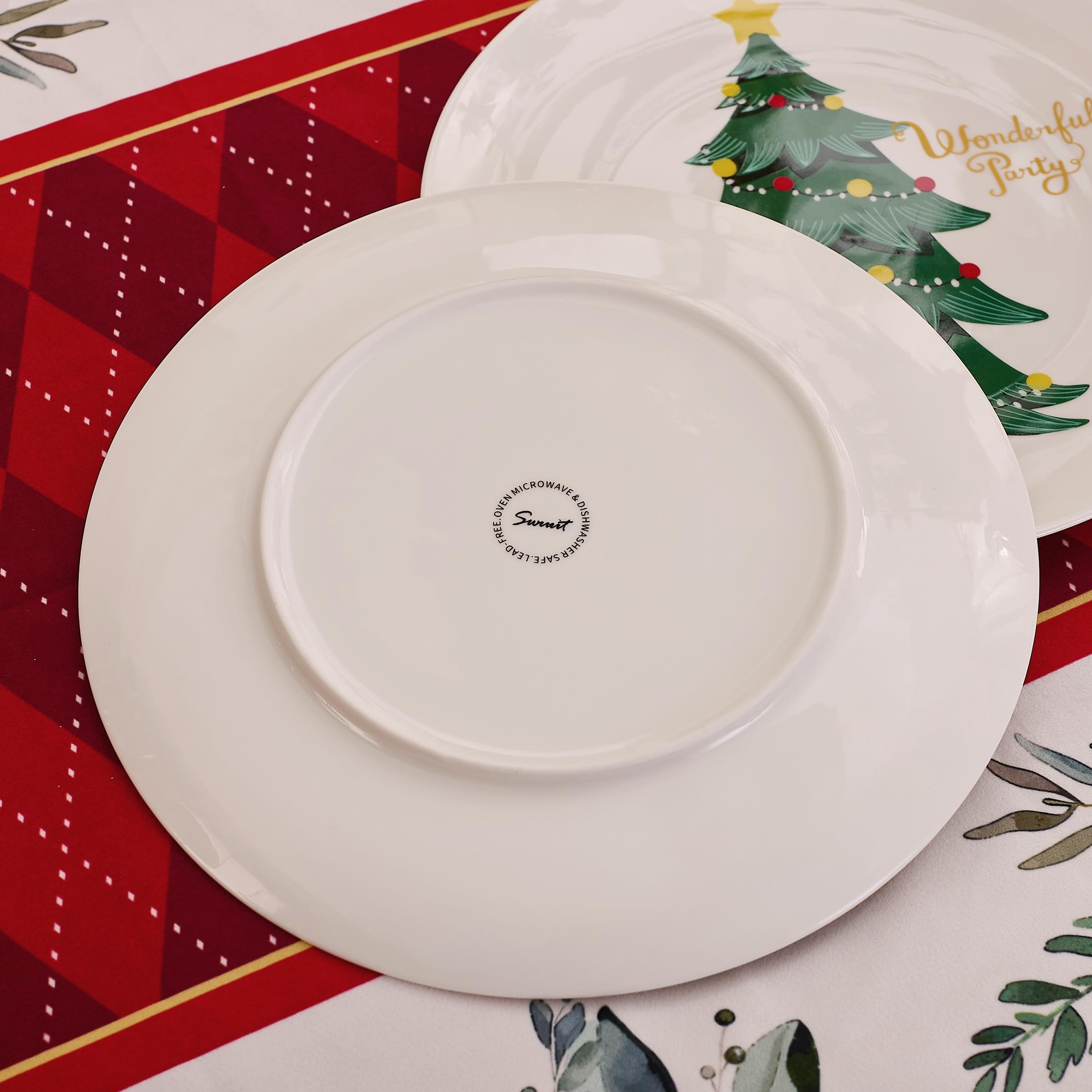 Weihnachtsessenteller Abendessen Teller - Set von 6, 26cm Knochen China, spülmaschinen- & mikrowellengeeignet, festliche Tischdekoration für die Feiertage