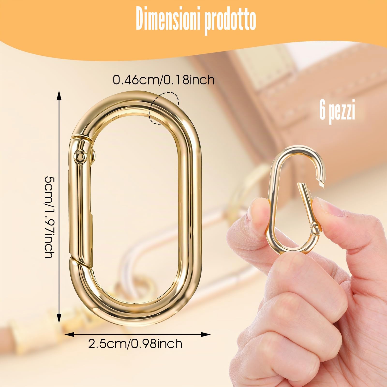 JJUNW 6 clip a molla, ovali, per chiavi, borse, borse, targhette per cani (4 x 0,238 cm)