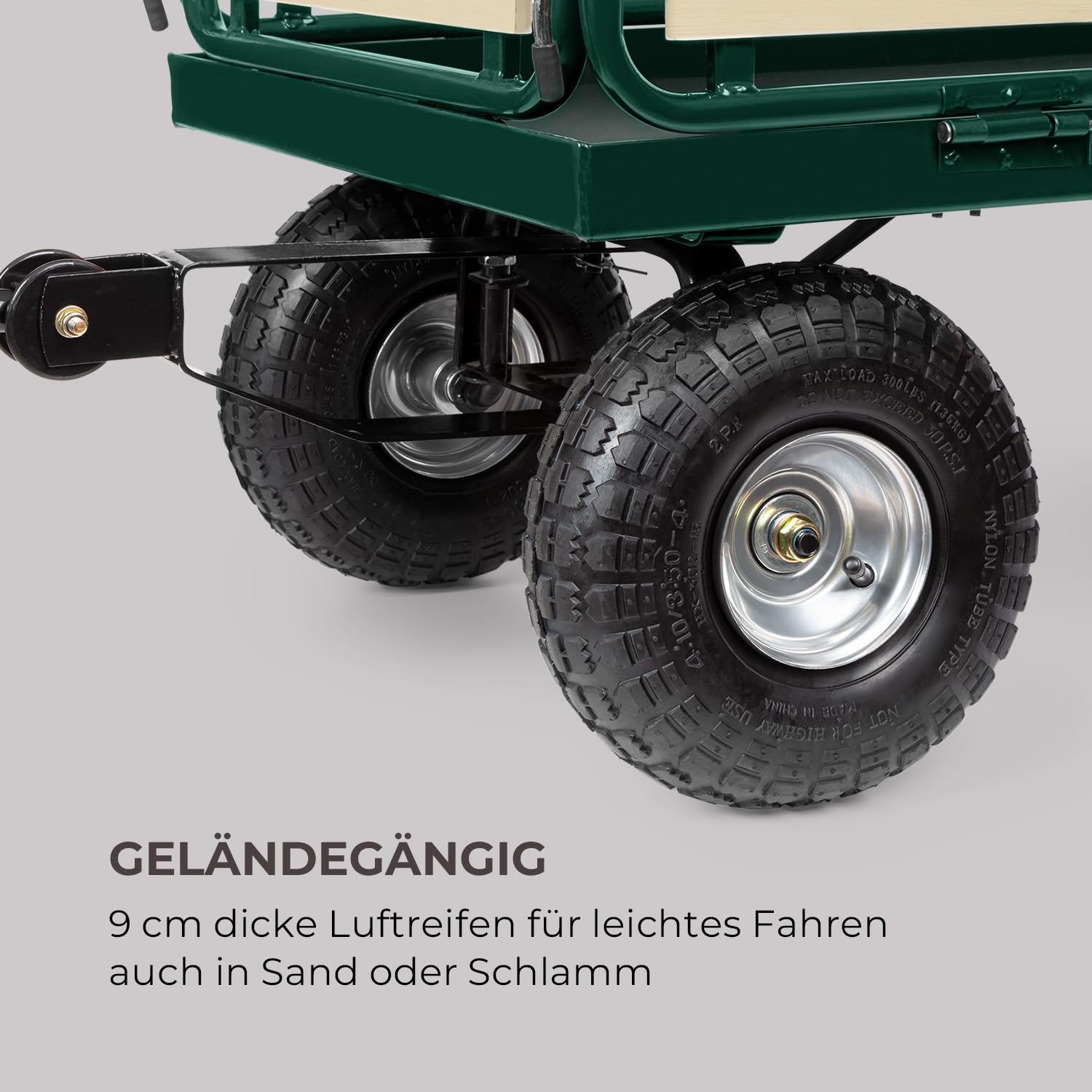 Waldbeck Ventura - Bollerwagen, Handwagen, abklappbare Seitenteile, witterungsbeständig, 300 kg Belastbarkeit, Transport Schwerer Lasten, Stabiler Rahmen, großer Laderaum, dunkelgrün