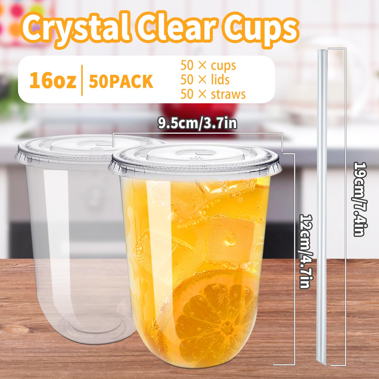 Alaeseje 50 Pack 16 oz Clear Plastic Iced Coffee Cups with Lids and Straws — Amazon image 2