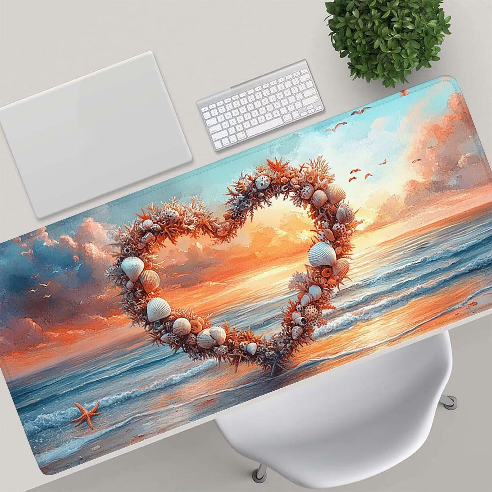 Tappetino Mouse Gaming, 1200x600mm Tappetino Mouse XXL spiaggia 0c0-244 | Mouse Pad Grande, Ottimizzato per i Sensori da Gioco, Migliora Precisione e Velocità, per Mac e PC, Amore