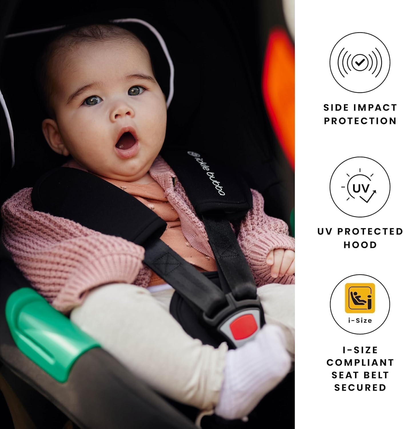 Ickle Bubba Fotelik samochodowy Cirrus i-Size z bazą ISOFIX - standard bezpieczeństwa R129, uderzenia boczne, lekki, zagłówek regulowany jedną ręką, kaptur UPF 50+ (Cirrus i-Size)