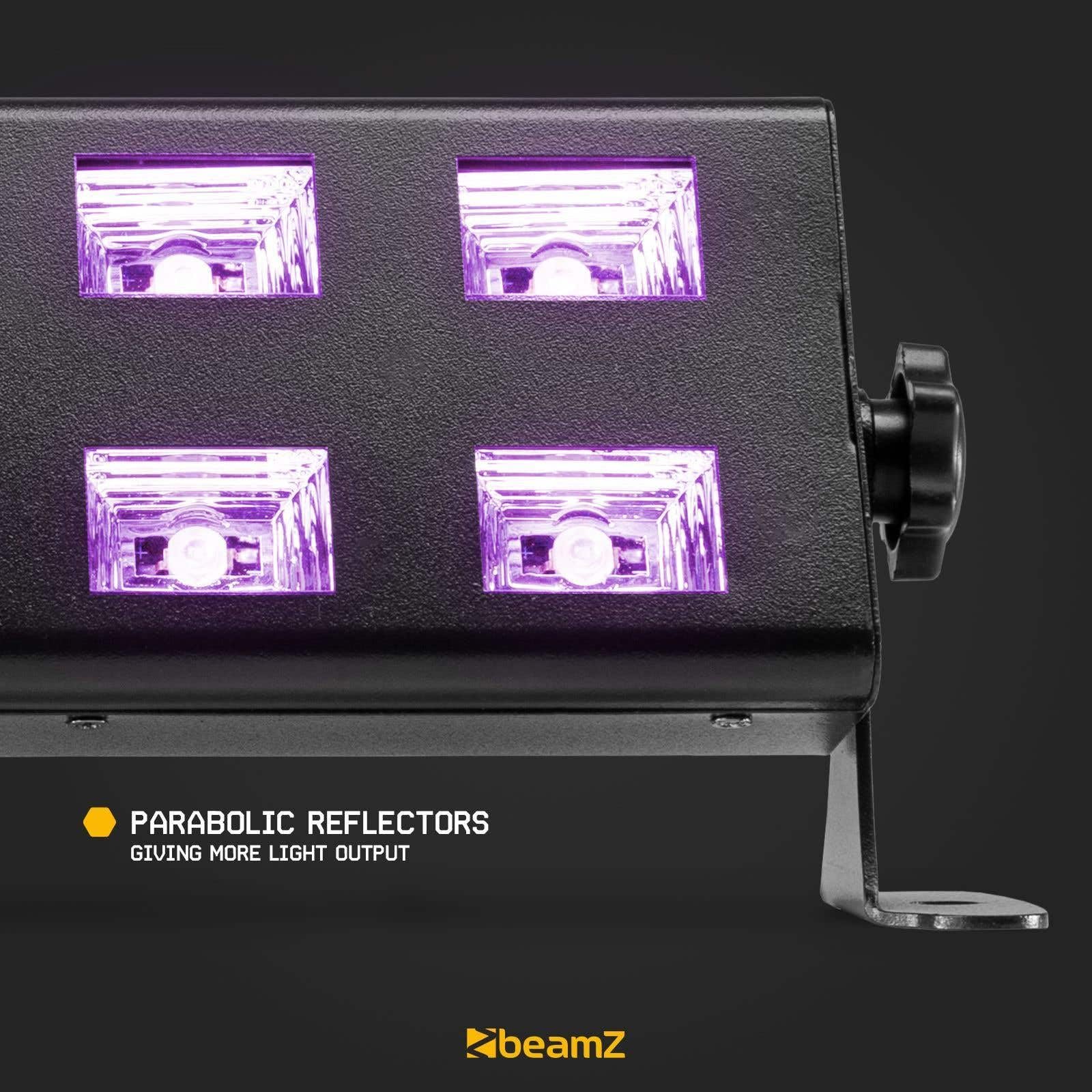 BeamZ BUV263 UV LED Schwarzlicht Bar – 12x 3W UV LEDs | Schwarzlicht Lampe mit 65° Abstrahlwinkel | Partylicht, Clublicht, UV Effektbeleuchtung | Plug & Play UV Bar für Party & Bühne