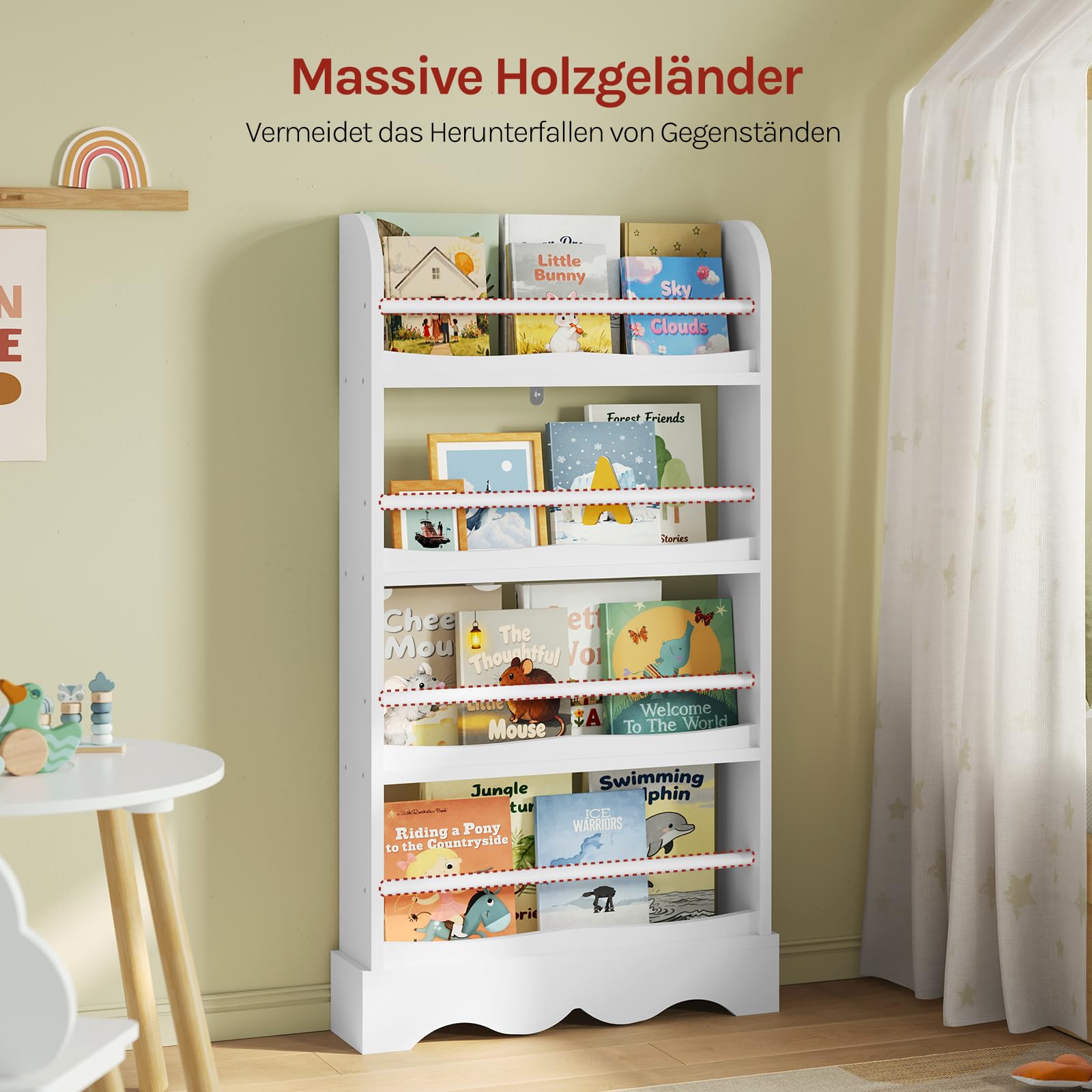 WOLTU Bücherregal Kinder mit Kippsicherung 4 Ebenen Weiß