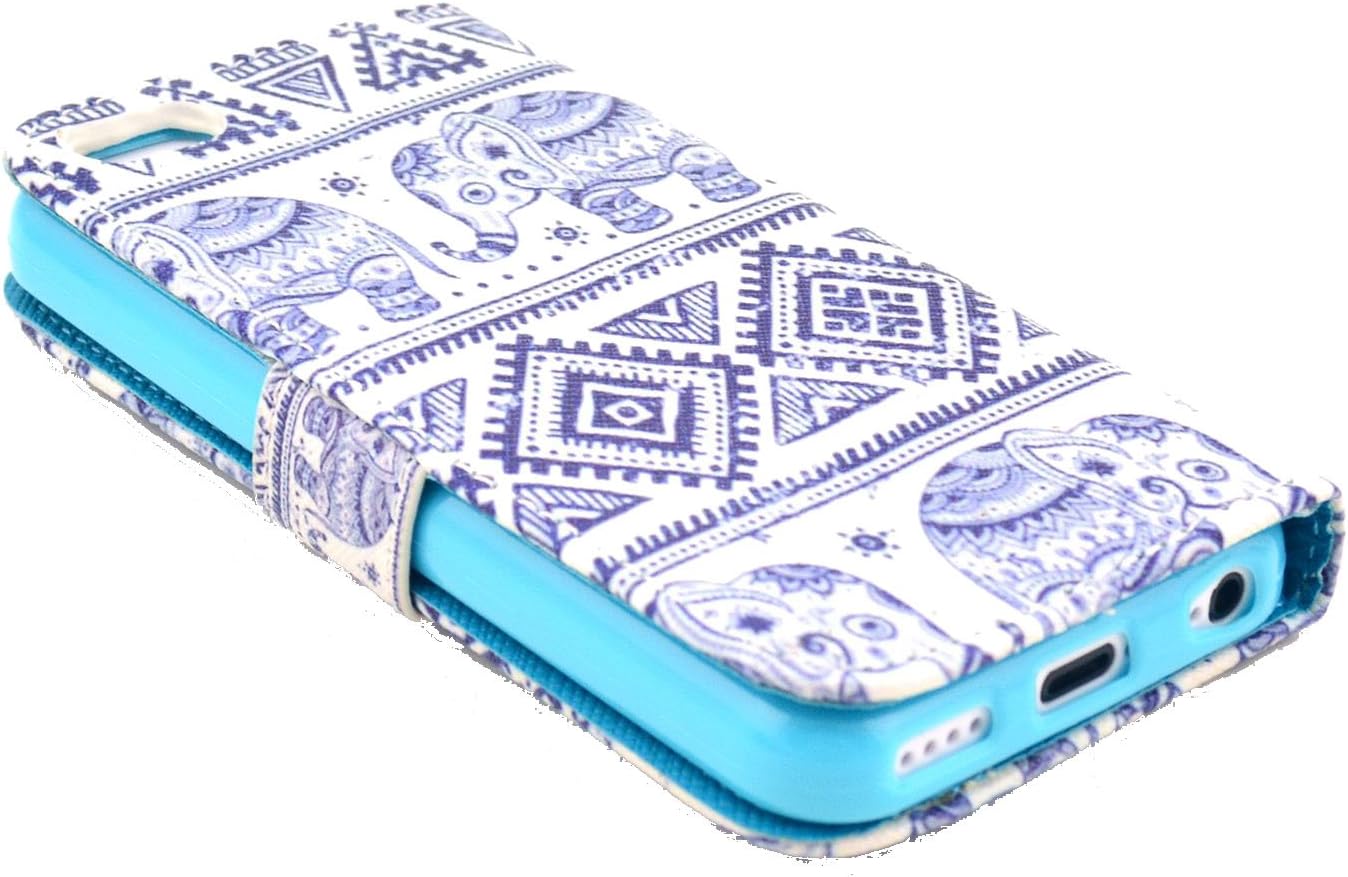 iPhone 5C Case, Speedtek Elephant Pattern Premium PU Leather Wallet Flip Protective Skin Case with Magnetic Closure for Apple iPhone 5C (2013) (Built-in Credit Card/ID Card Slot)