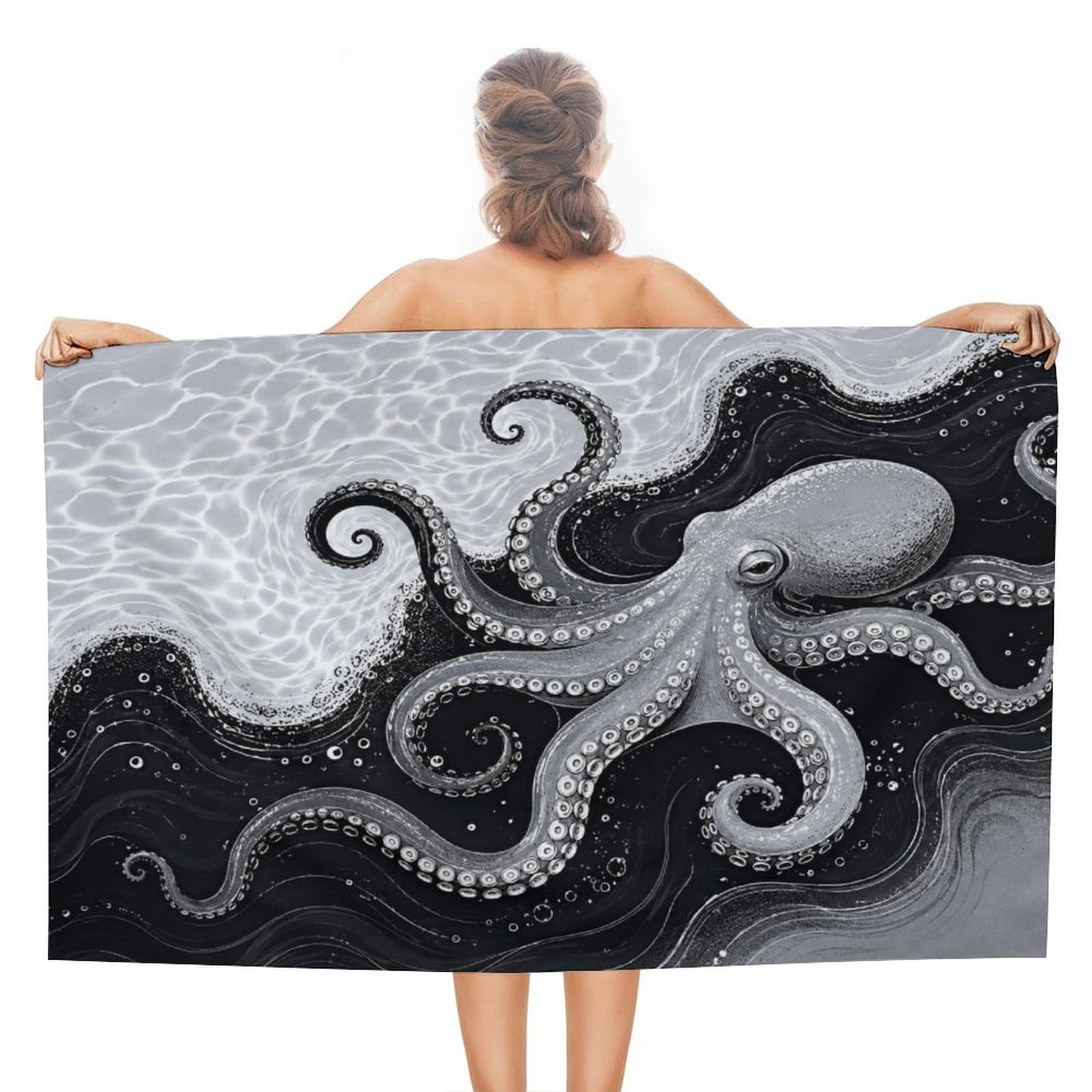 Anceky Octopus Sea Wave Oversized Beach Towel Quick Dry Sand Free Microfiber Travel Towel Lightweight Multi Purpose Beach Blanket Pool Gym Bath Towel 51x31 in