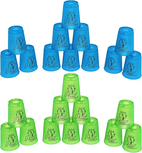 DEWEL Juego de tazas apilables con 15 formas de apilamiento, juego de 24 tazas apilables, material deportivo sin BPA, juego familiar clásico, gran
