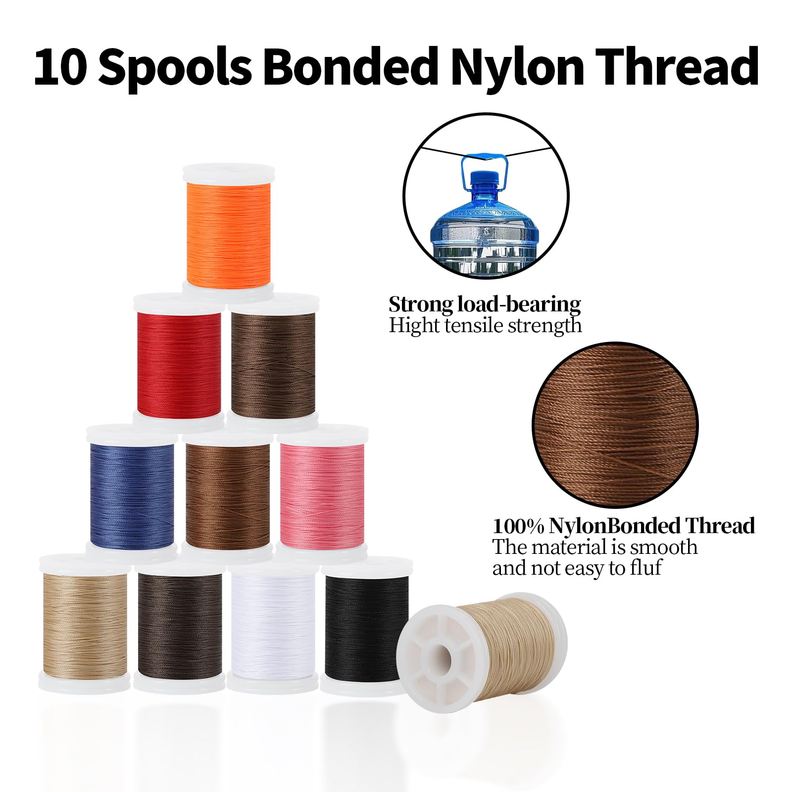 10 carretes de hilo de tapicería extrafuerte, hilo de nailon unido para máquina de coser para coser 10 colores, hilo resistente para máquina, hogar, mano, manualidades, bricolaje y cuero vaquero