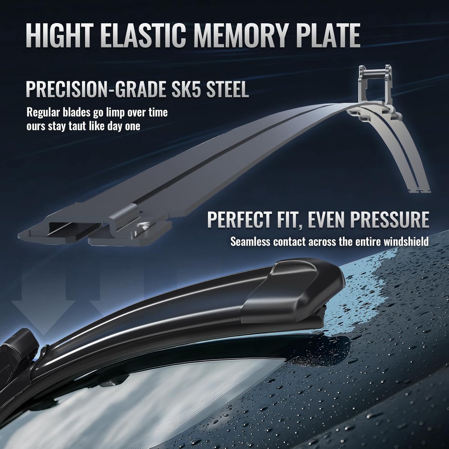 Wiper Blades, OEM Quality, Premium All-Season PTFE Rubber, Quiet & Streak-Free, J-Hook, Automotive Replacement Windshield Wiper Blades (26"+18" Pair for Front Windshield)