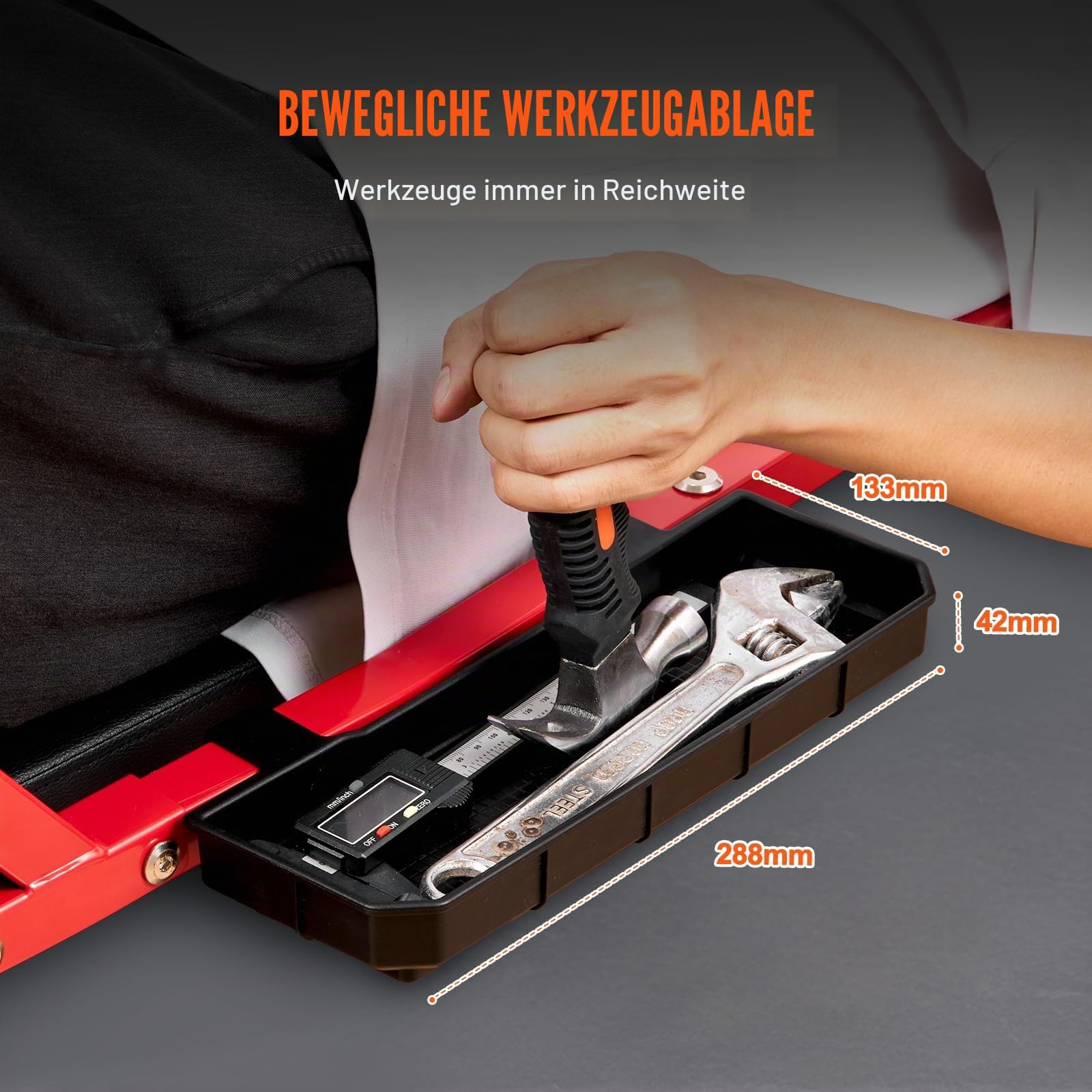 VEVOR Montagerollbrett Werkstatt-Liegewagen 1118 mm, 136 kg Tragkraft Rollbrett für Mechaniker, für Kraftfahrzeuge mit 6 Lenkrollen, Verstellbarer gepolsterter Kopfstütze, Werkstattliege Garagen