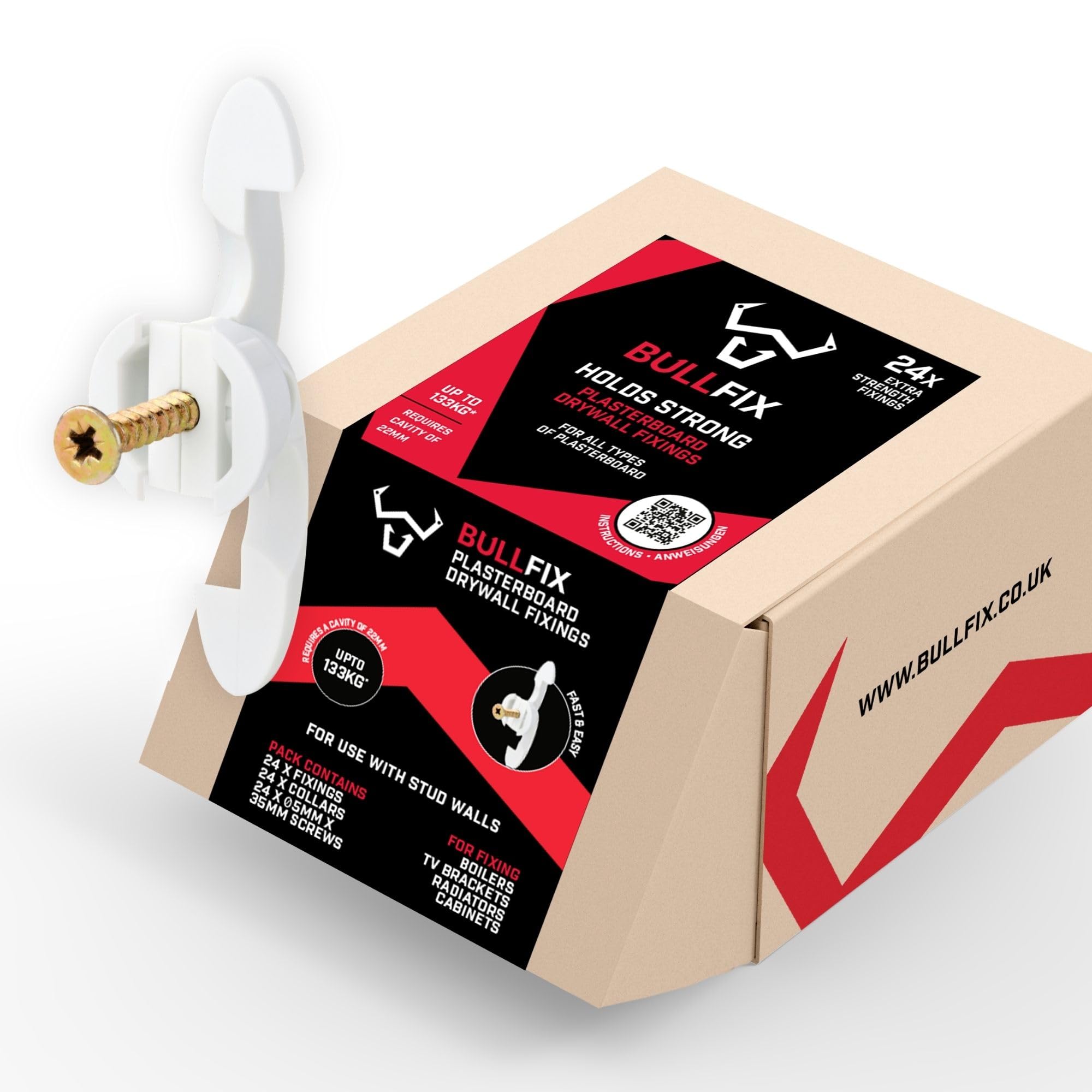 Bullfix Extra 24 Pack - Heavy Duty Drywall Anchors, Holds up to 290lbs, Hollow Wall Anchor Stronger Than Toggle Bolt Butterfly Bolts or Snap Toggler, Anchor for Dry Wall, Kit with Screws