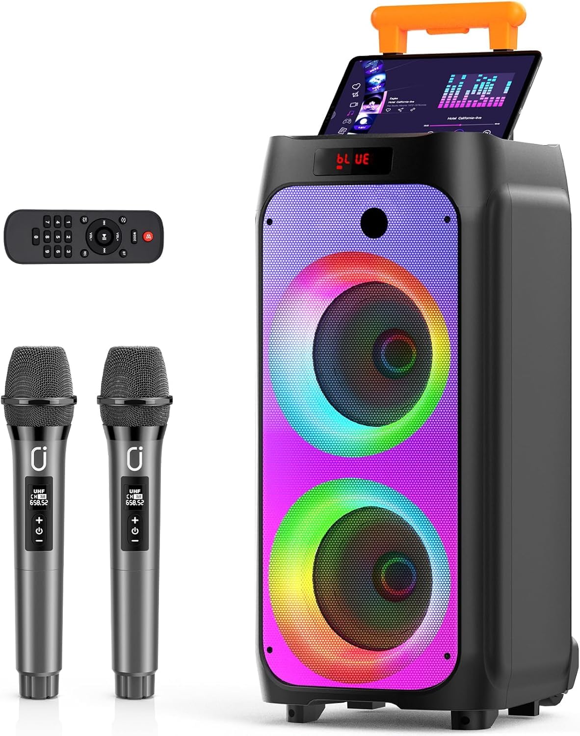 JYX Karaoke con 2 Microfono Wireless, 800W Cassa Bluetooth Grande, IPX4 Sistema PA Subwoofer, Bluetooth 5.3, luce Discoteca RGB, Canta tu Professionale Completo per Adulti, Supporta TF/USB, AUX, Rec